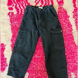 Free People dark blue cargo high rise straight leg jeans